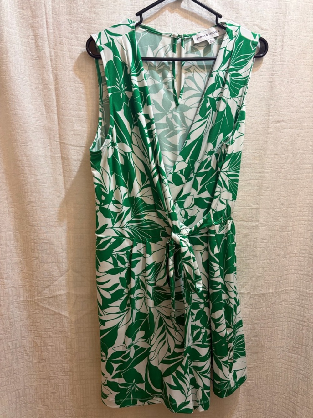 Emma & Michele Green and White Floral Tie-Waist Midi Dress
